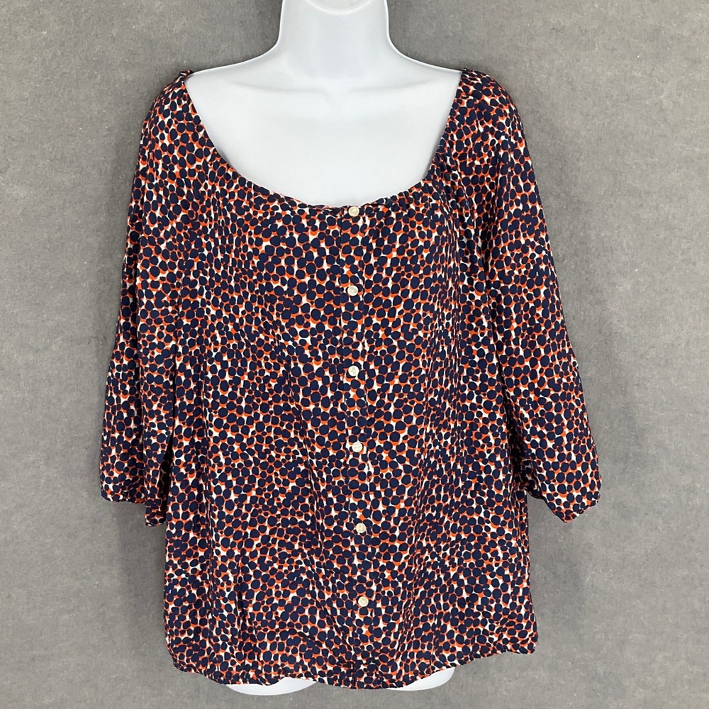 Ann Taylor‎ Polka Dot Blouse Women's Sz M 3/4 Sleeve Button Up Office
